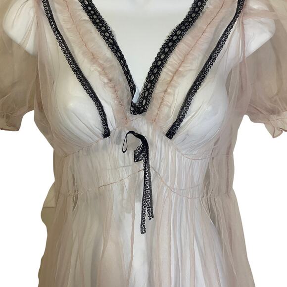 Cider NWT Mesh Tulle Lace Mini Dress Babydoll Sheer Light Pink Coquette Sz XS - Picture 3 of 12